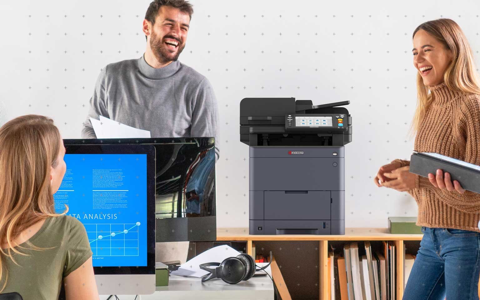man with a computer and a girl